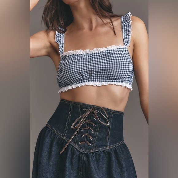 NWT! Anthropologie Pilcro Lace-Up Drop-Waist Denim Midi Skirt - Multiple🧡 - Picture 4 of 8